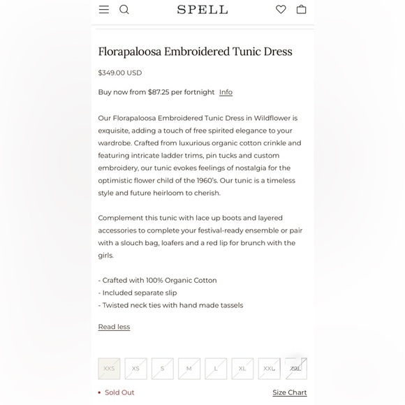 SPELL NWT RARE 💐 Florapaloosa Embroidered Tunic Dress Wildflower Size SM 🌼 White - Picture 10 of 15